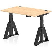 Air 1200mm Height Adjustable Cable Port Desk, Black Leg with Piste Foot, Maple