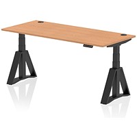 Air 1800mm Height Adjustable Cable Port Desk, Black Leg with Piste Foot, Oak