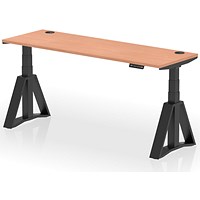 Air 1800mm Slim Height Adjustable Cable Ports Desk, Black Leg with Piste Foot, Beech Air 1800mm Slim Height Adjustable Cable Ports Desk, Black Leg with Piste Foot, Beech