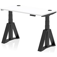 Air 1200mm Slim Height Adjustable Cable Ports Desk, Black Leg with Piste Foot, White