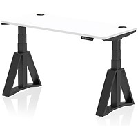 Air 1400mm Slim Height Adjustable Cable Ports Desk, Black Leg with Piste Foot, White