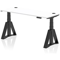 Air 1600mm Slim Height Adjustable Cable Ports Desk, Black Leg with Piste Foot, White