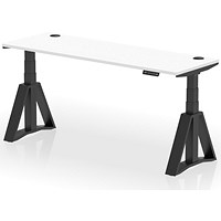 Air 1800mm Slim Height Adjustable Cable Ports Desk, Black Leg with Piste Foot, White