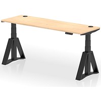 Air 1800mm Slim Height Adjustable Cable Ports Desk, Black Leg with Piste Foot, Maple Air 1800mm Slim Height Adjustable Cable Ports Desk, Black Leg with Piste Foot, Maple