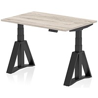 Air 1200mm Height Adjustable Desk, Black Leg with Piste Foot, Grey Oak