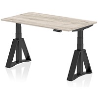 Air 1400mm Height Adjustable Desk, Black Leg with Piste Foot, Grey Oak