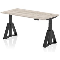 Air 1600mm Height Adjustable Desk, Black Leg with Piste Foot, Grey Oak