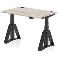 Air 1200mm Height Adjustable Cable Port Desk, Black Leg with Piste Foot, Grey Oak