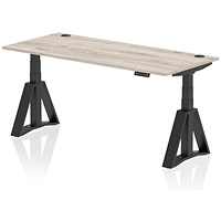 Air 1800mm Height Adjustable Cable Port Desk, Black Leg with Piste Foot, Grey Oak