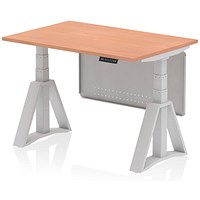 Air Modesty 1200mm Height Adjustable Desk, Silver Leg with Piste Foot and Modesty Panel, Beech