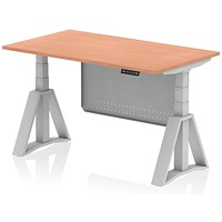Air Modesty 1400mm Height Adjustable Desk, Silver Leg with Piste Foot and Modesty Panel, Beech Air Modesty 1400mm Height Adjustable Desk, Silver Leg with Piste Foot and Modesty Panel, Beech