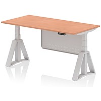 Air Modesty 1600mm Height Adjustable Desk, Silver Leg with Piste Foot and Modesty Panel, Beech