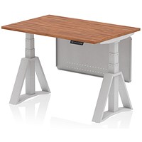 Air Modesty 1200mm Height Adjustable Desk, Silver Leg with Piste Foot and Modesty Panel, Walnut Air Modesty 1200mm Height Adjustable Desk, Silver Leg with Piste Foot and Modesty Panel, Walnut