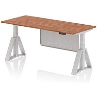 Air Modesty 1800mm Height Adjustable Desk, Silver Leg with Piste Foot and Modesty Panel, Walnut