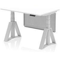 Air Modesty 1200mm Height Adjustable Desk, Silver Leg with Piste Foot and Modesty Panel, White
