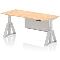 Air Modesty 1800mm Height Adjustable Desk, Silver Leg with Piste Foot and Modesty Panel, Maple