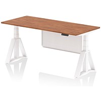 Air Modesty 1800mm Height Adjustable Desk, White Leg with Piste Foot and Modesty Panel, Walnut