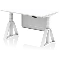 Air Modesty 1400mm Height Adjustable Desk, White Leg with Piste Foot and Modesty Panel, White