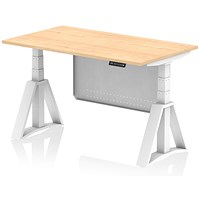 Air Modesty 1400mm Height Adjustable Desk, White Leg with Piste Foot and Modesty Panel, Maple Air Modesty 1400mm Height Adjustable Desk, White Leg with Piste Foot and Modesty Panel, Maple