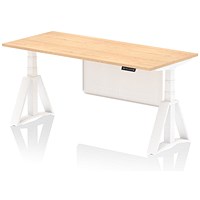 Air Modesty 1800mm Height Adjustable Desk, White Leg with Piste Foot and Modesty Panel, Maple