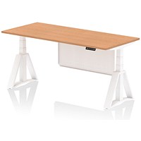 Air Modesty 1800mm Height Adjustable Desk, White Leg with Piste Foot and Modesty Panel, Oak