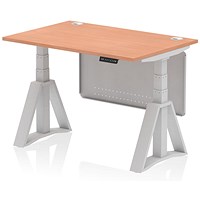 Air Modesty 1200mm Height Adjustable Cable Port Desk, Silver Leg with Piste Foot and Modesty Panel, Beech