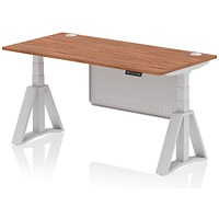 Air Modesty 1600mm Height Adjustable Cable Ports Desk, Silver Leg and Modesty Panel, Walnut