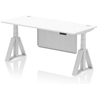 Air Modesty 1800mm Height Adjustable Cable Port Desk, Silver Leg with Piste Foot and Modesty Panel, White
