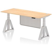 Air Modesty 1800mm Height Adjustable Cable Port Desk, Silver Leg with Piste Foot and Modesty Panel, Maple