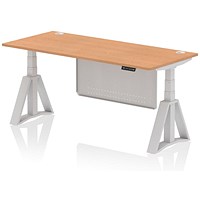 Air Modesty 1800mm Height Adjustable Cable Port Desk, Silver Leg with Piste Foot and Modesty Panel, Oak