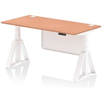 Air Modesty 1600mm Height Adjustable Cable Ports Desk, White Leg and Modesty Panel, Beech