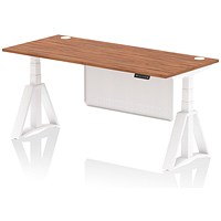 Air Modesty 1800mm Height Adjustable Cable Port Desk, White Leg with Piste Foot and Modesty Panel, Walnut