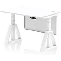 Air Modesty 1200mm Height Adjustable Cable Port Desk, White Leg with Piste Foot and Modesty Panel, White