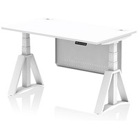 Air Modesty 1400mm Height Adjustable Cable Port Desk, White Leg with Piste Foot and Modesty Panel, White Air Modesty 1400mm Height Adjustable Cable Port Desk, White Leg with Piste Foot and Modesty Panel, White