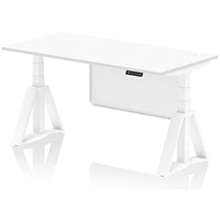 Air Modesty 1600mm Height Adjustable Cable Ports Desk, White Leg and Modesty Panel, White