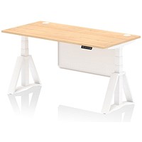 Air Modesty 1600mm Height Adjustable Cable Ports Desk, White Leg and Modesty Panel, Maple