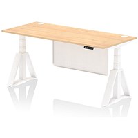 Air Modesty 1800mm Height Adjustable Cable Port Desk, White Leg with Piste Foot and Modesty Panel, Maple