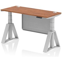 Air Modesty 1400mm Slim Height Adjustable Cable Ports Desk, Silver Leg and Modesty Panel, Walnut Air Modesty 1400mm Slim Height Adjustable Cable Ports Desk, Silver Leg and Modesty Panel, Walnut