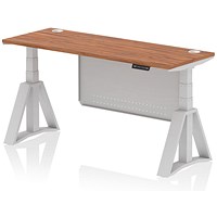 Air Modesty 1600mm Slim Height Adjustable Cable Ports Desk, Silver Leg and Modesty Panel, Walnut