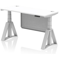 Air Modesty 1400mm Slim Height Adjustable Cable Ports Desk, Silver Leg and Modesty Panel, White Air Modesty 1400mm Slim Height Adjustable Cable Ports Desk, Silver Leg and Modesty Panel, White