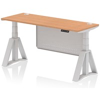 Air Modesty 1600mm Slim Height Adjustable Cable Ports Desk, Silver Leg and Modesty Panel, Oak