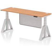 Air Modesty 1800mm Slim Height Adjustable Cable Ports Desk, Silver Leg and Modesty Panel, Oak