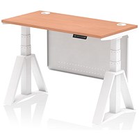 Air Modesty 1200mm Slim Height Adjustable Cable Ports Desk, White Leg and Modesty Panel, Beech