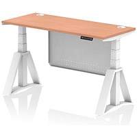 Air Modesty 1400mm Slim Height Adjustable Cable Ports Desk, White Leg and Modesty Panel, Beech Air Modesty 1400mm Slim Height Adjustable Cable Ports Desk, White Leg and Modesty Panel, Beech