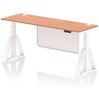 Air Modesty 1800mm Slim Height Adjustable Cable Ports Desk, White Leg and Modesty Panel, Beech Air Modesty 1800mm Slim Height Adjustable Cable Ports Desk, White Leg and Modesty Panel, Beech