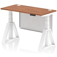 Air Modesty 1200mm Slim Height Adjustable Cable Ports Desk, White Leg and Modesty Panel, Walnut Air Modesty 1200mm Slim Height Adjustable Cable Ports Desk, White Leg and Modesty Panel, Walnut