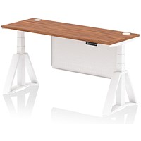 Air Modesty 1600mm Slim Height Adjustable Cable Ports Desk, White Leg and Modesty Panel, Walnut