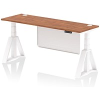 Air Modesty 1800mm Slim Height Adjustable Cable Ports Desk, White Leg and Modesty Panel, Walnut