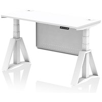 Air Modesty 1400mm Slim Height Adjustable Cable Ports Desk, White Leg and Modesty Panel, White