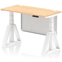 Air Modesty 1200mm Slim Height Adjustable Cable Ports Desk, White Leg and Modesty Panel, Maple Air Modesty 1200mm Slim Height Adjustable Cable Ports Desk, White Leg and Modesty Panel, Maple